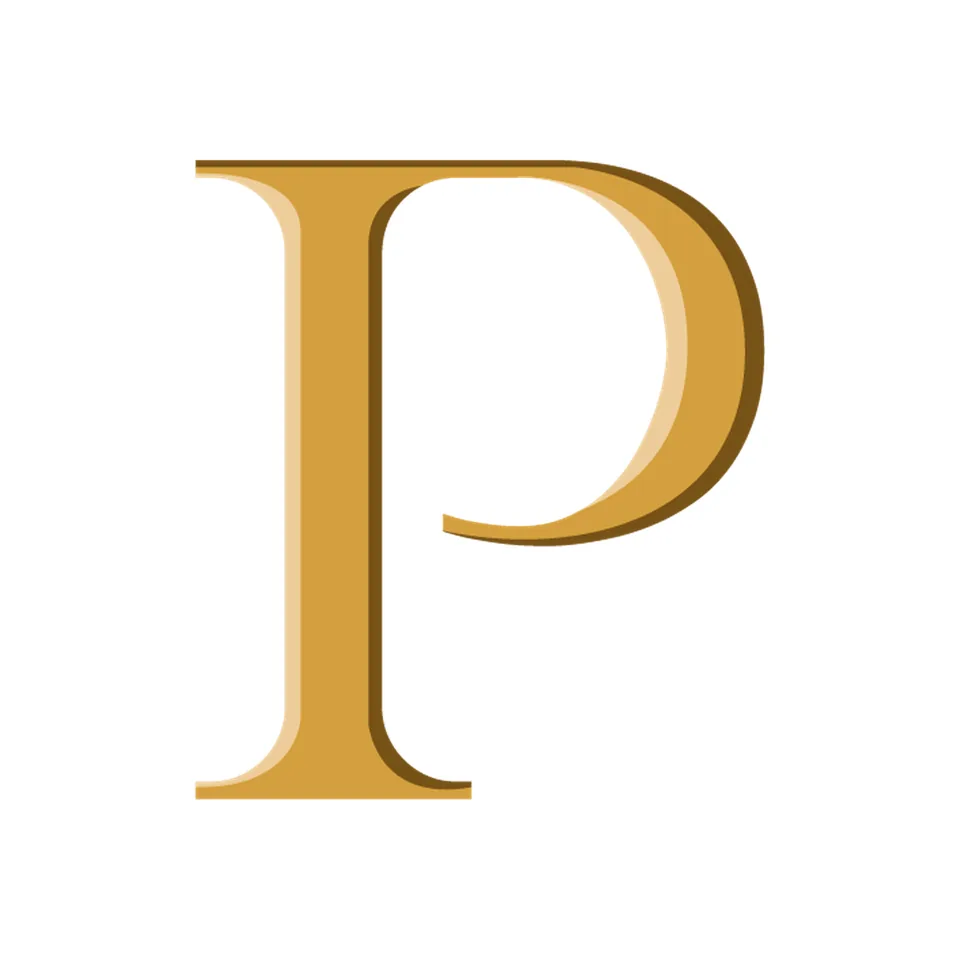 Pairi Daiza logo: a golden letter P.