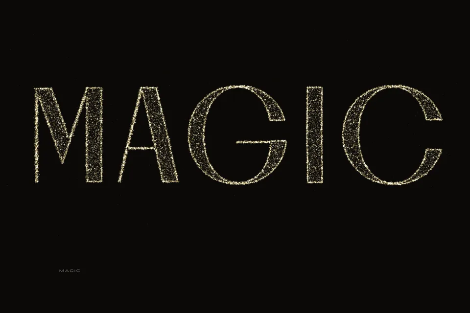 The word MAGIC in golden stardust.