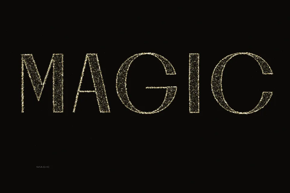 The word MAGIC in golden stardust.